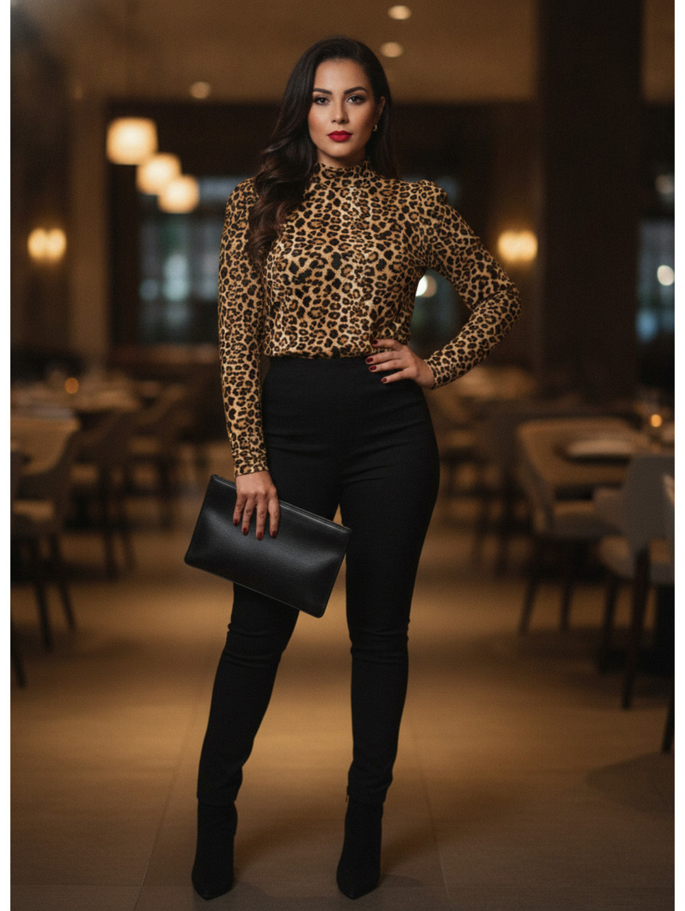 Olivia Rae Women's Medium Leopard Print Long Sleeve Top